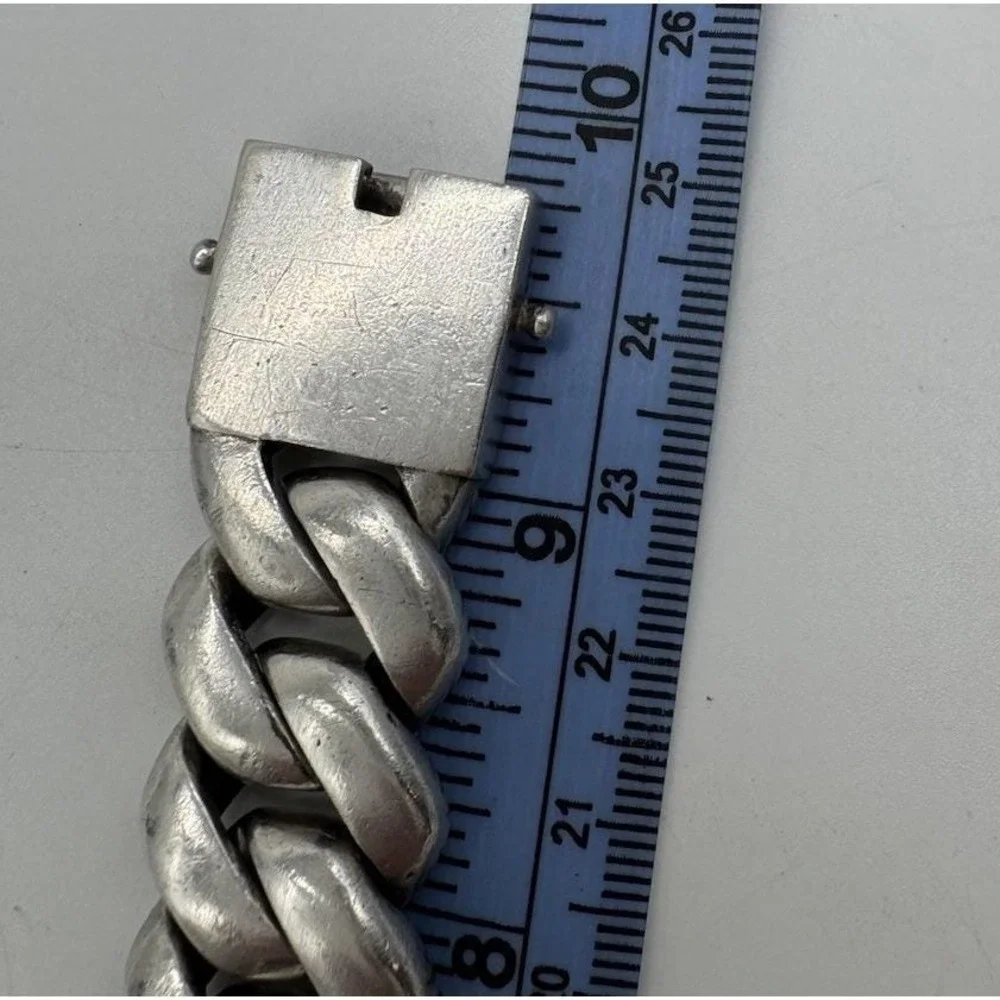 Vintage Heavy 183g Curb Link Chain Bracelet Silver Tone 22mm Wide 9.5in Clasp